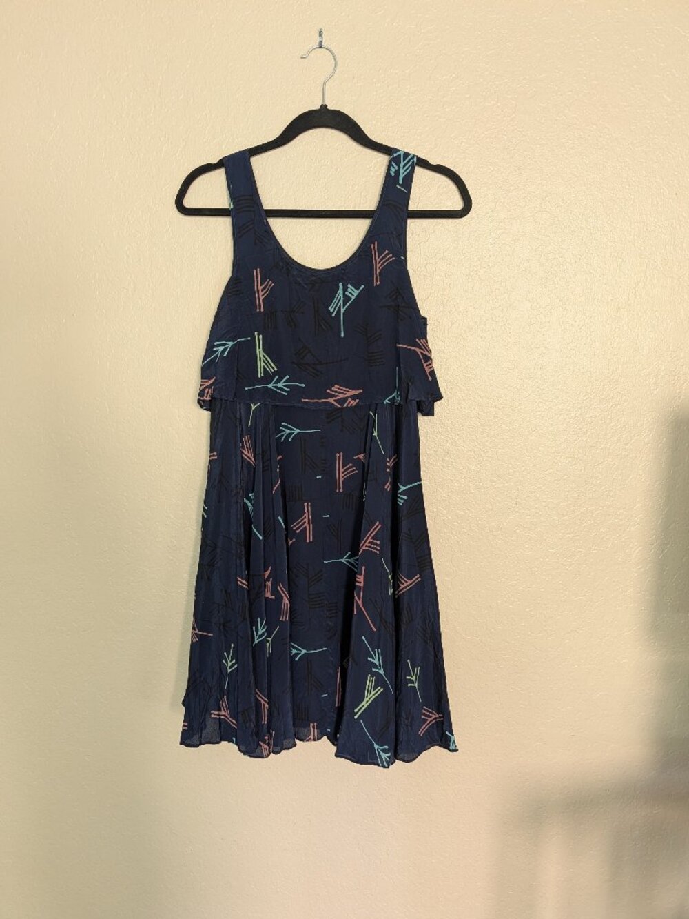 Anthropologie 100% Silk Navy Geometric Popover Dress